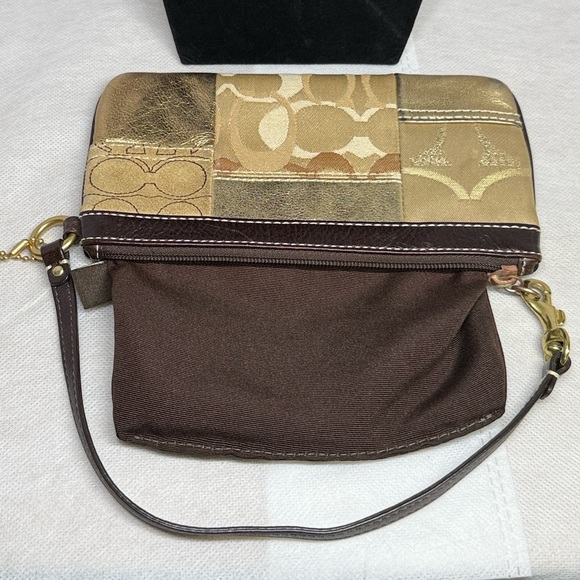Vintage Y2K Coach Patchwork Wristlet Metallic Brown Suede Brass Hardware Clean - Picture 12 of 13